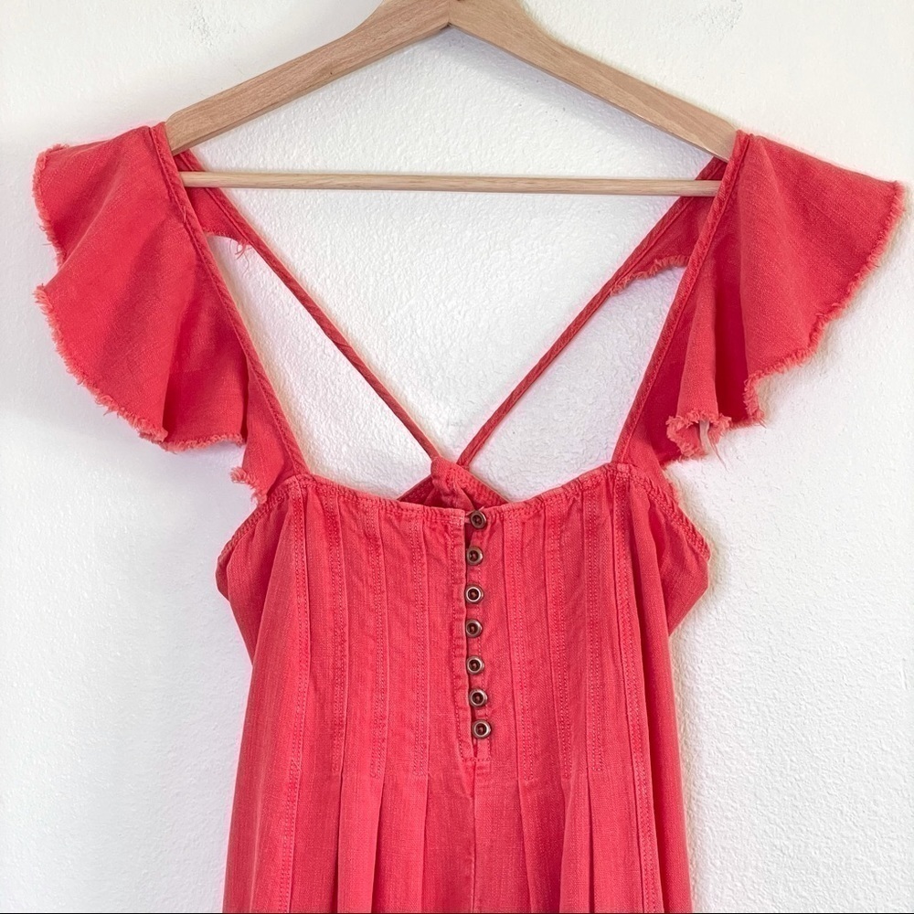 NWT Anthropologie Pilcro Linen Flutter Sleeve Midi Apron Dress Red XXS - Small - Picture 8 of 15